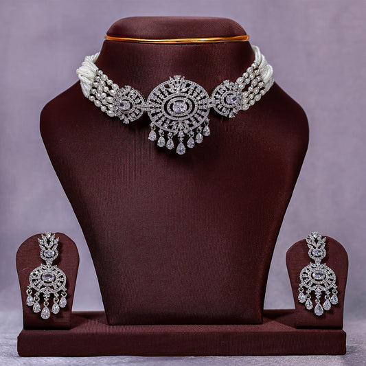 Bridal CZ Medallion Choker Set