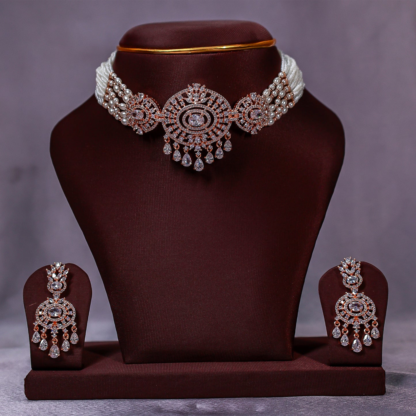 Bridal CZ Medallion Choker Set