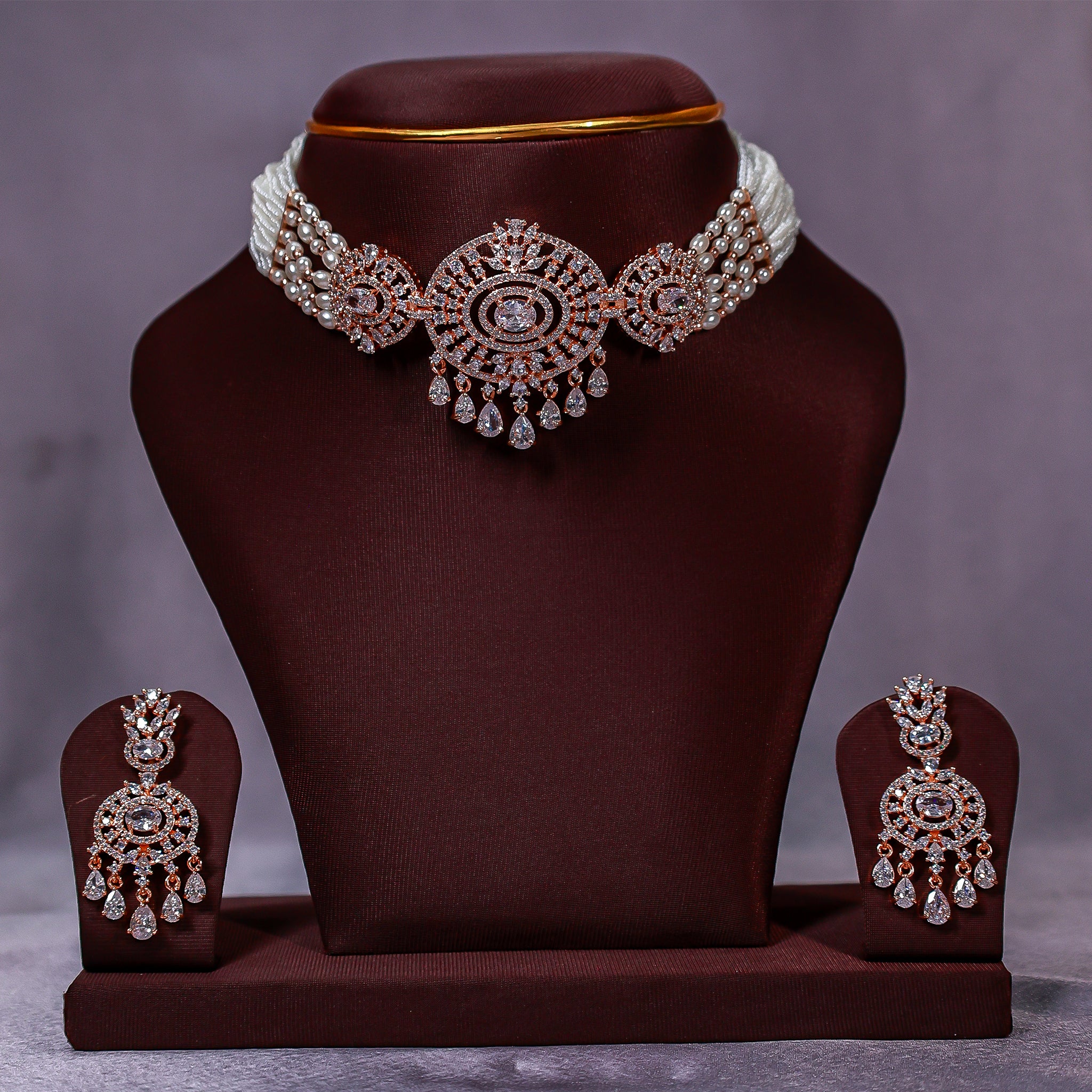 Bridal CZ Medallion Choker Set