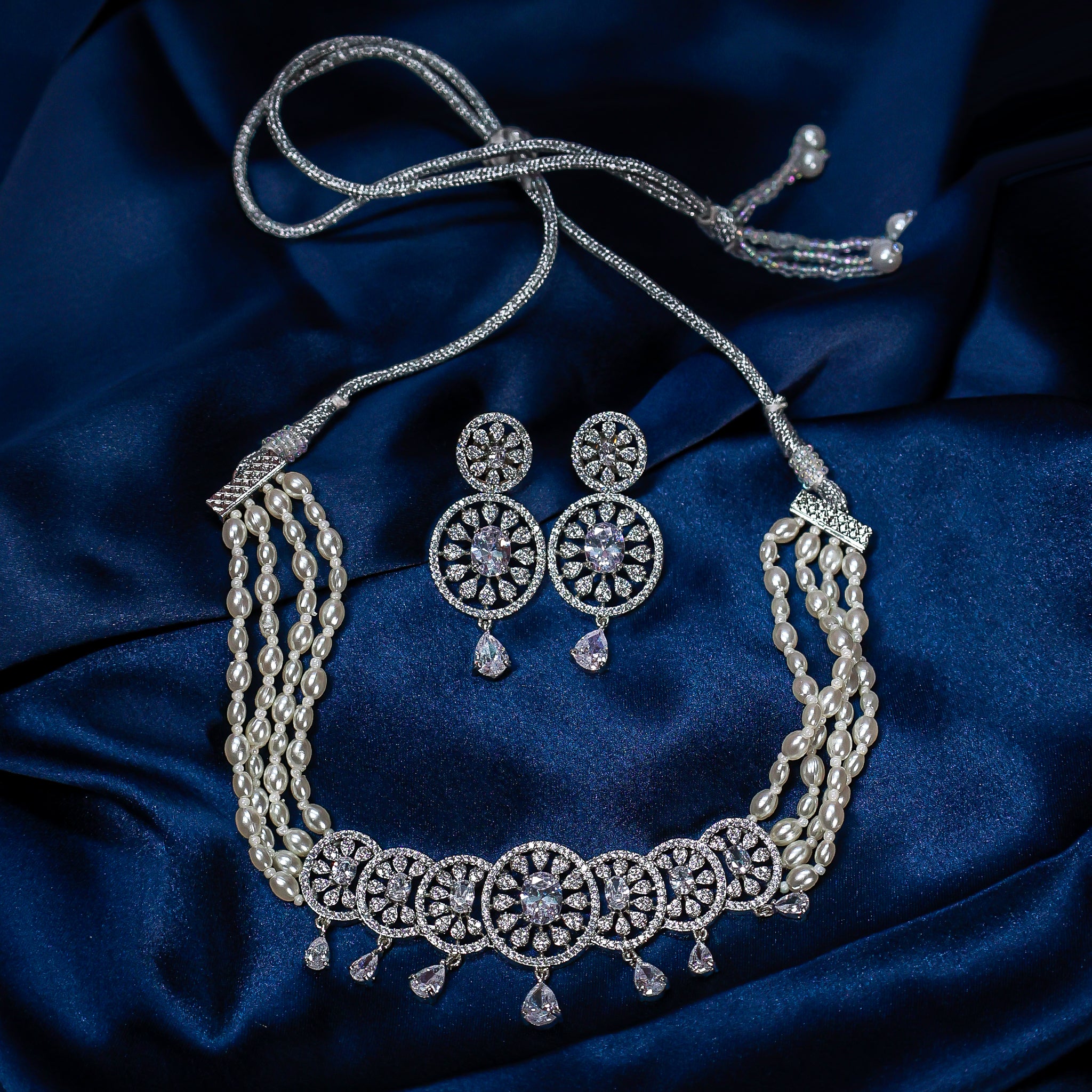 Bridal CZ & Pearl Circular Medallion Choker Set