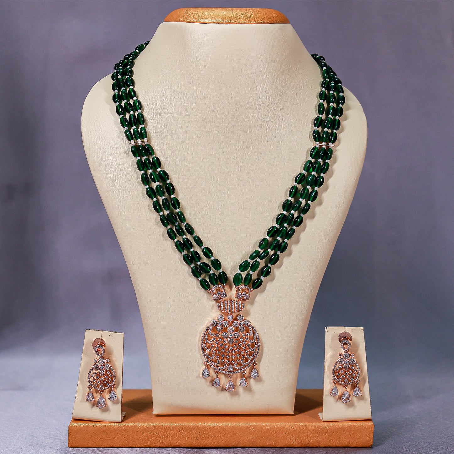 Regal Emerald Green Beaded Necklace Set
