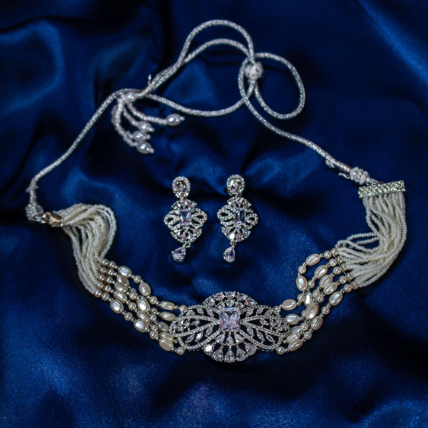 Regal Diamond-Cut CZ & Pearl Choker Necklace