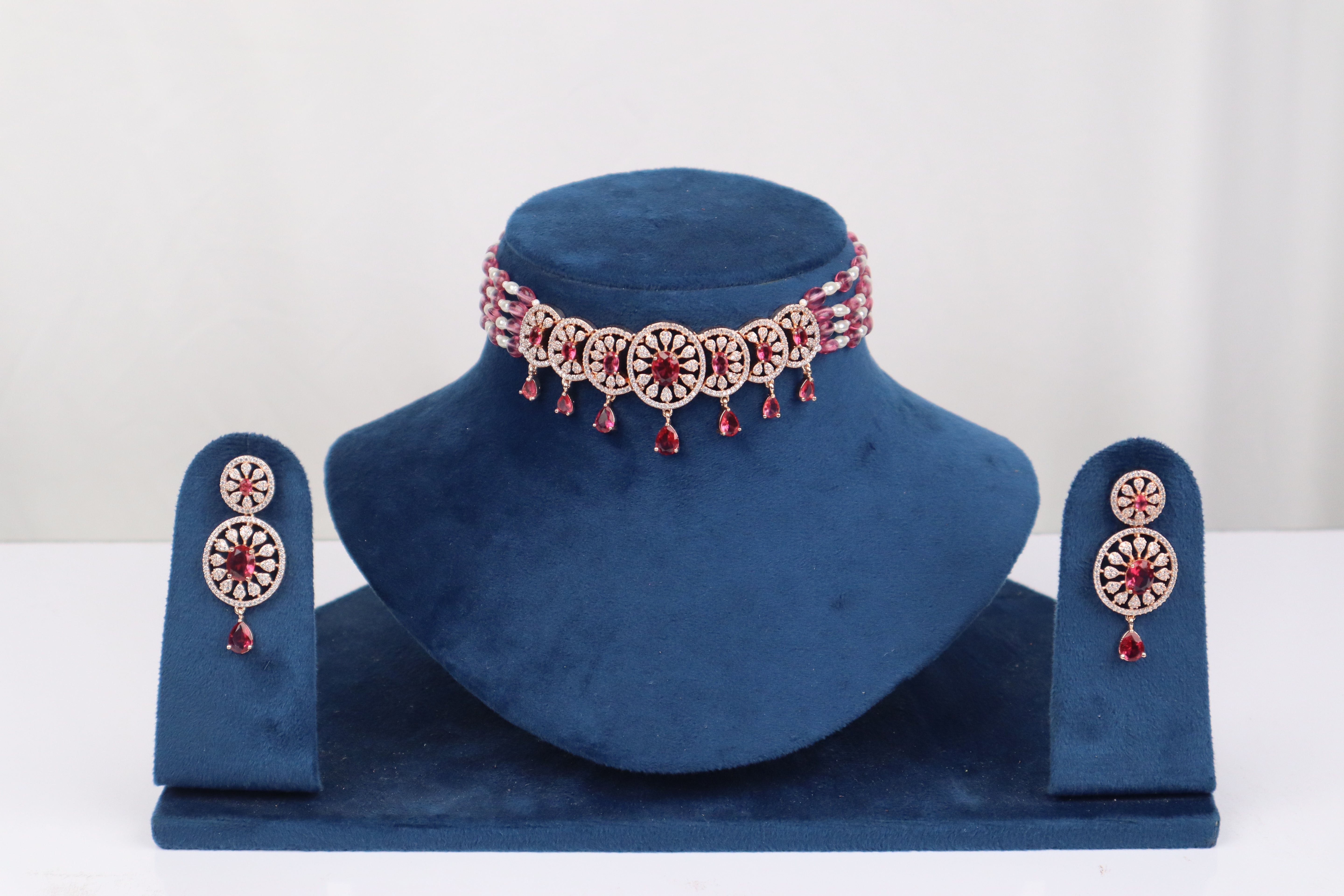 The Ruby & Pearl Beaded Choker Set