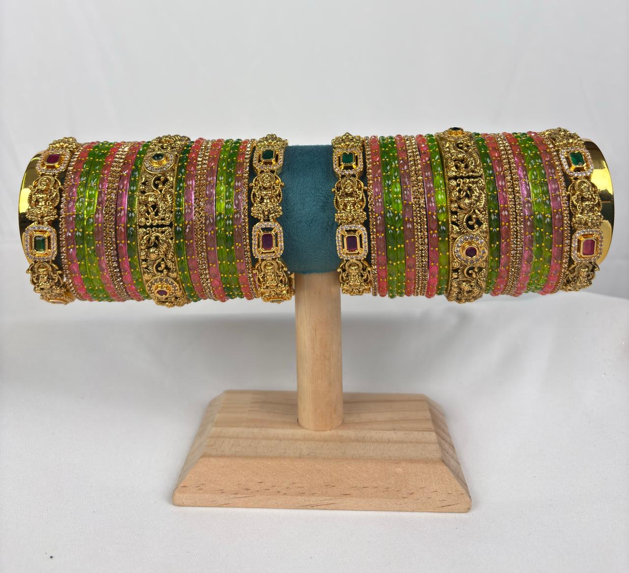 Pink and Green Bridal Bangle Set