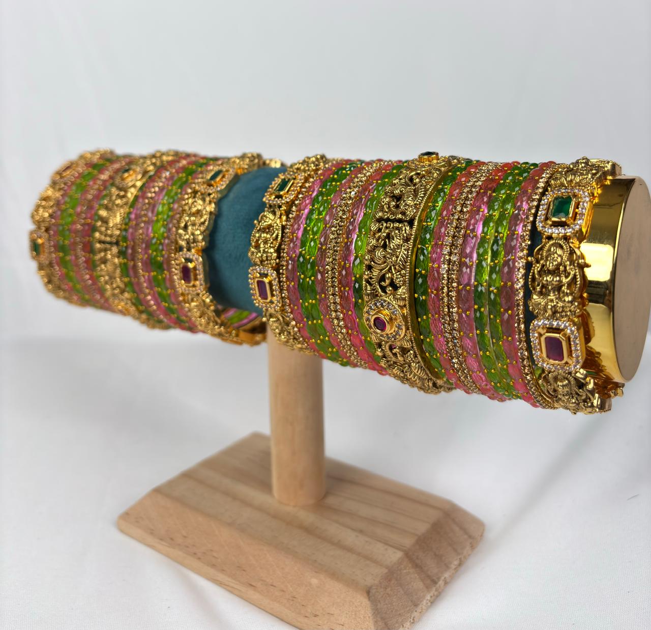 Pink and Green Bridal Bangle Set