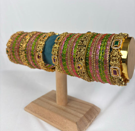 Pink and Green Bridal Bangle Set