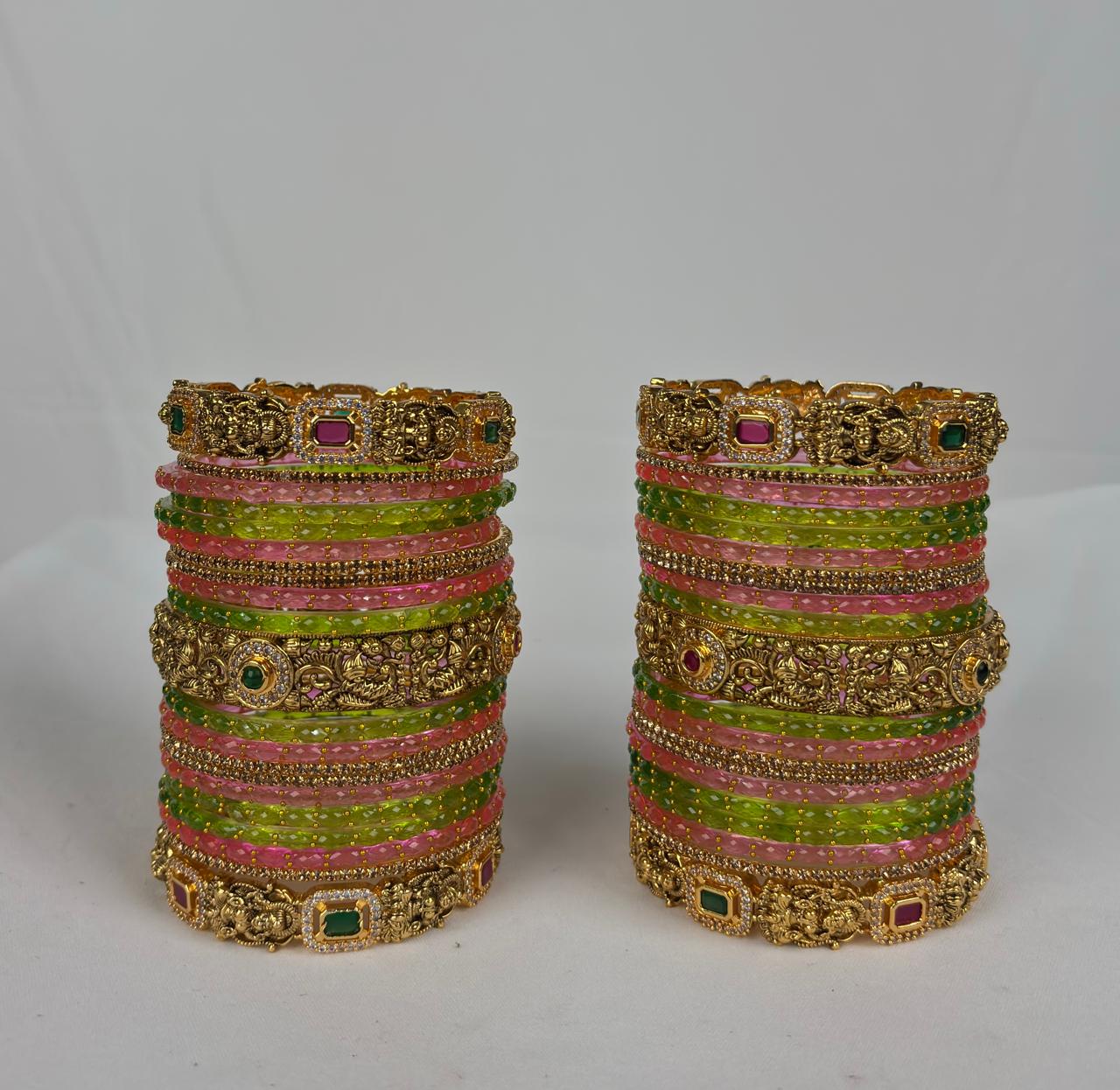 Pink and Green Bridal Bangle Set