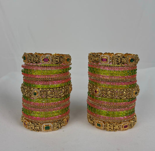 Pink and Green Bridal Bangle Set