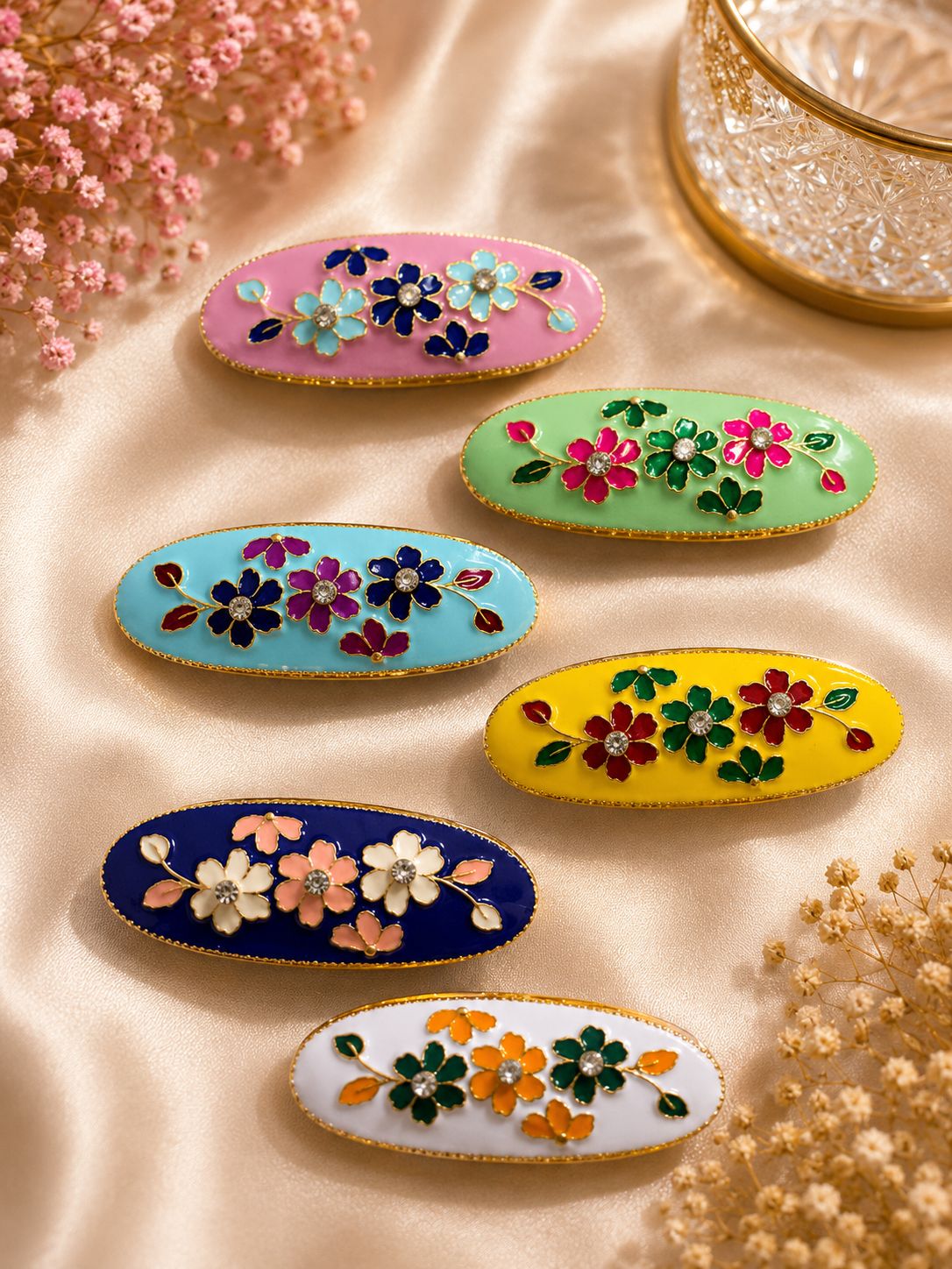 Floral Enamel Saree Pin Set – Set of 6