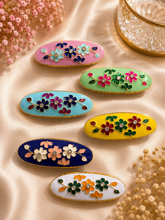 Floral Enamel Saree Pin Set – Set of 6