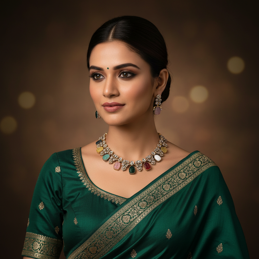 Navrang Carved Stone Choker Set - Model Shot