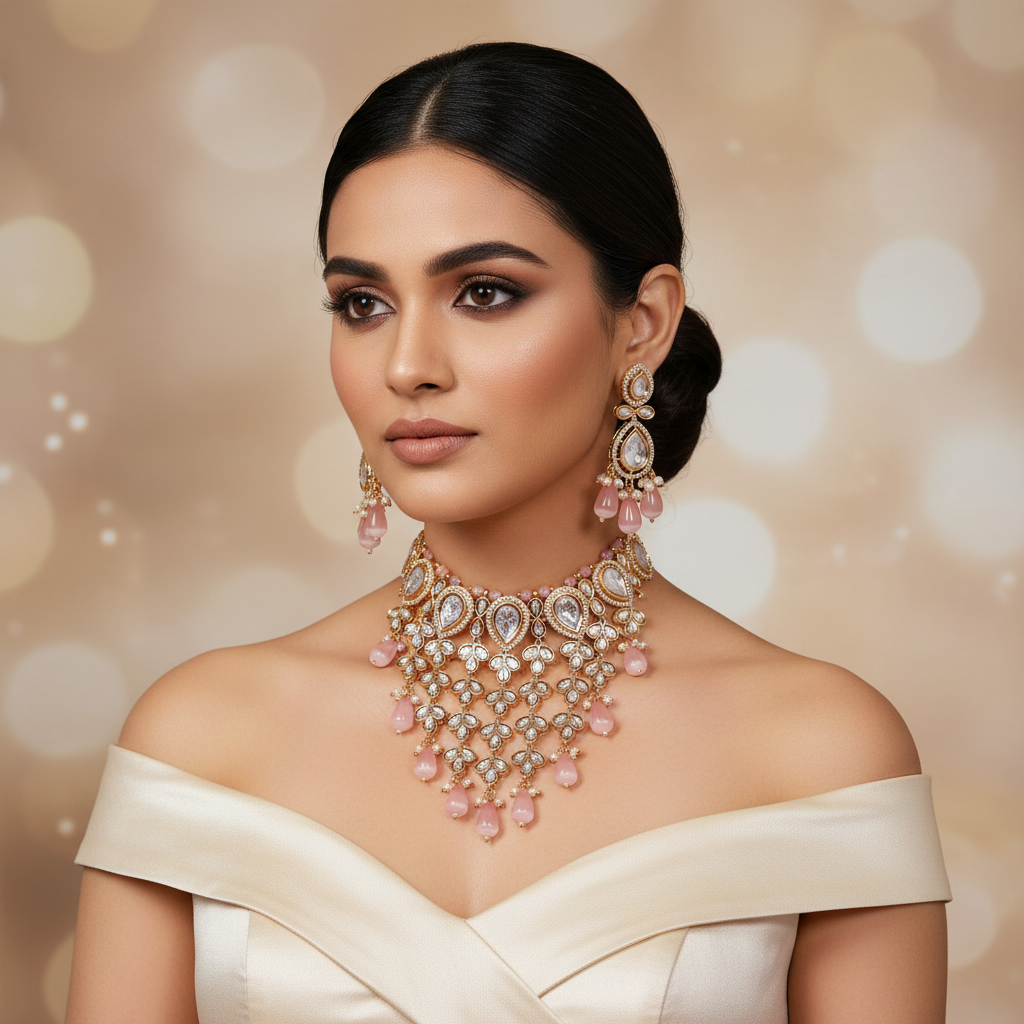 Blush Aura Kundan Choker - Model Shot