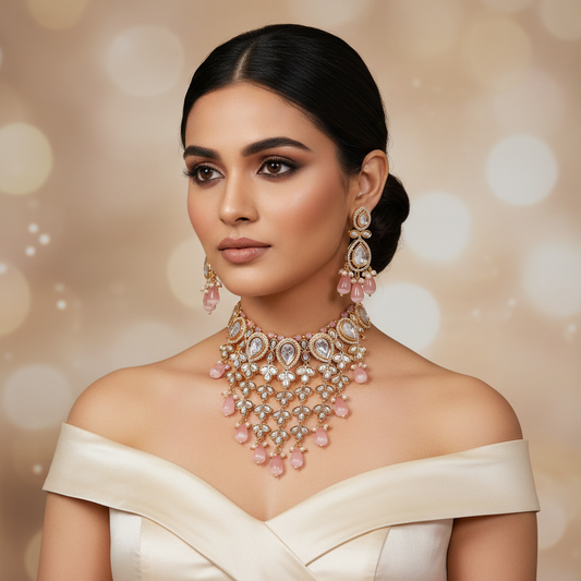 Blush Aura Kundan Choker - Model Shot
