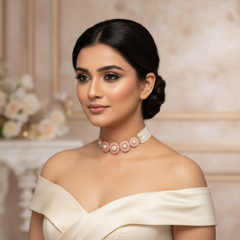 Blush Bloom Pearl Choker - Model Shot