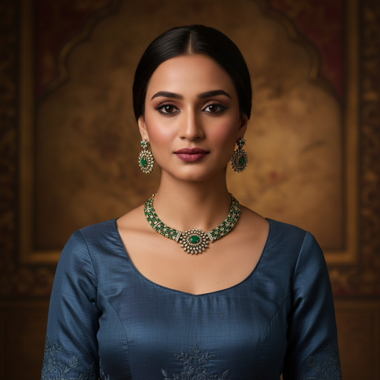 Shahi Noor Greenstone Set - Model Shot