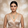 The Emerald Green Cascading Three-Layer Diamond Necklace Set