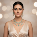 Mint Teal Quartz Teardrop Festoon Necklace Set
