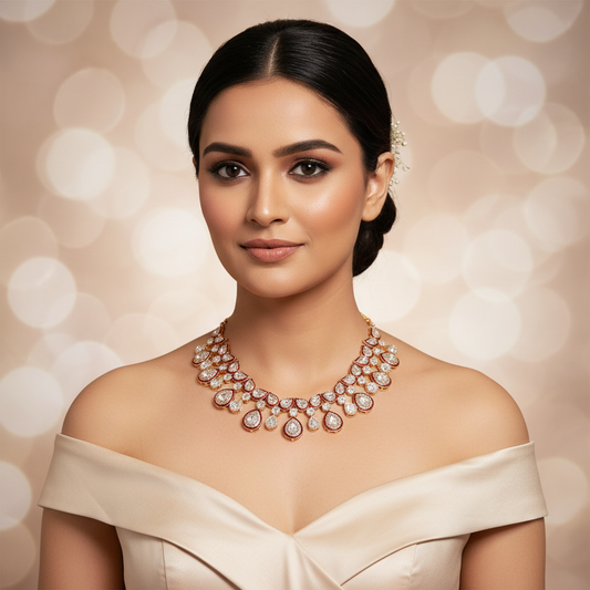Royal Meenakari Pear-Cut Necklace - Model Shot
