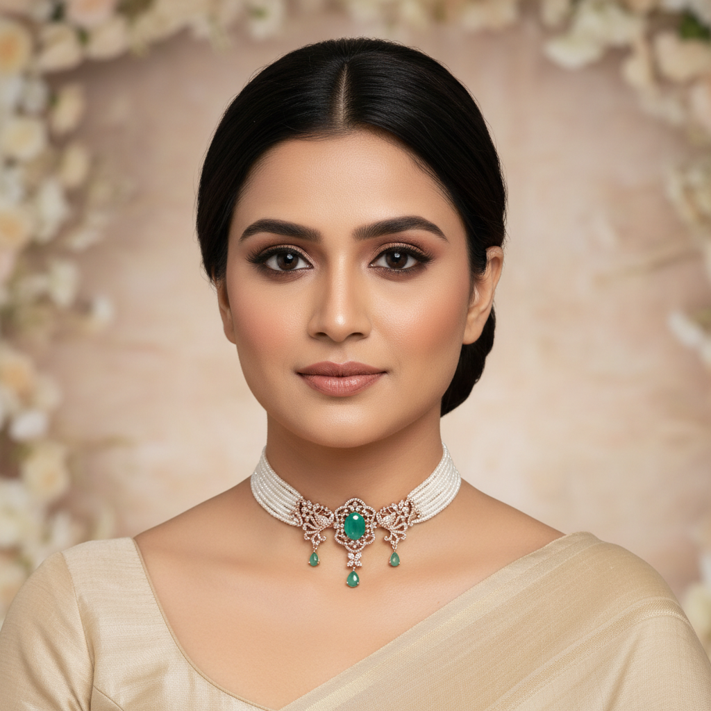 Mint/Teal Quartz Peacock Choker Set - Model Shot