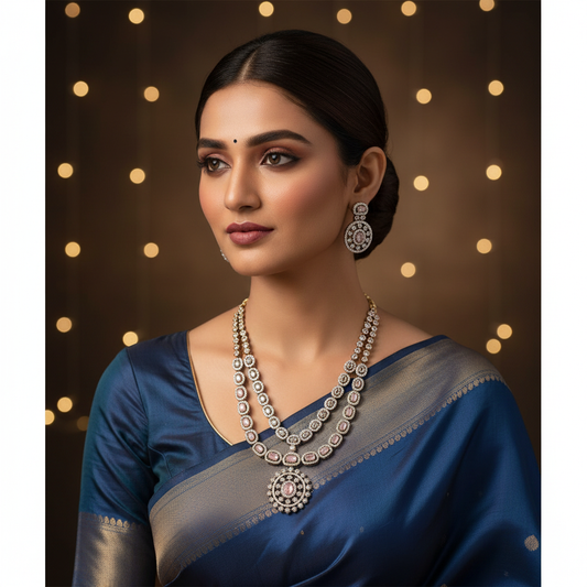 Rajwada Blush Diamond Necklace Set - Model Shot