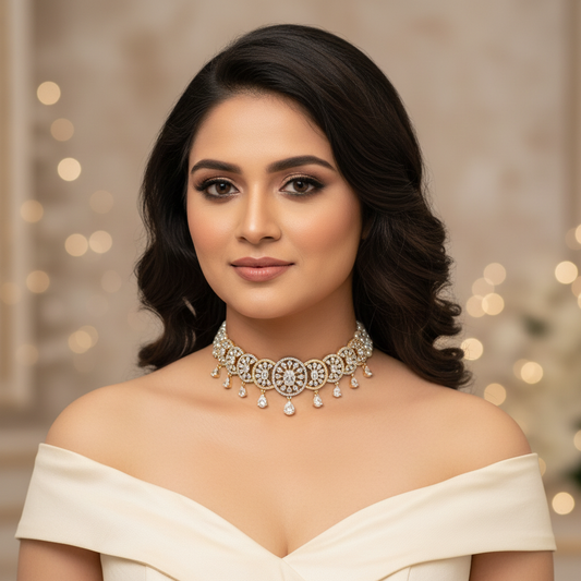 The Diamond Chakra & Pearl Choker Set - Model Shot