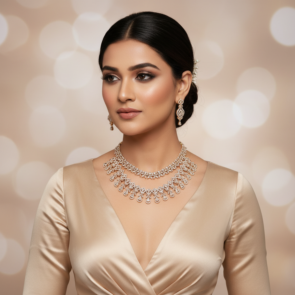 The Floral Starburst Bridal Diamond Set - Model Shot