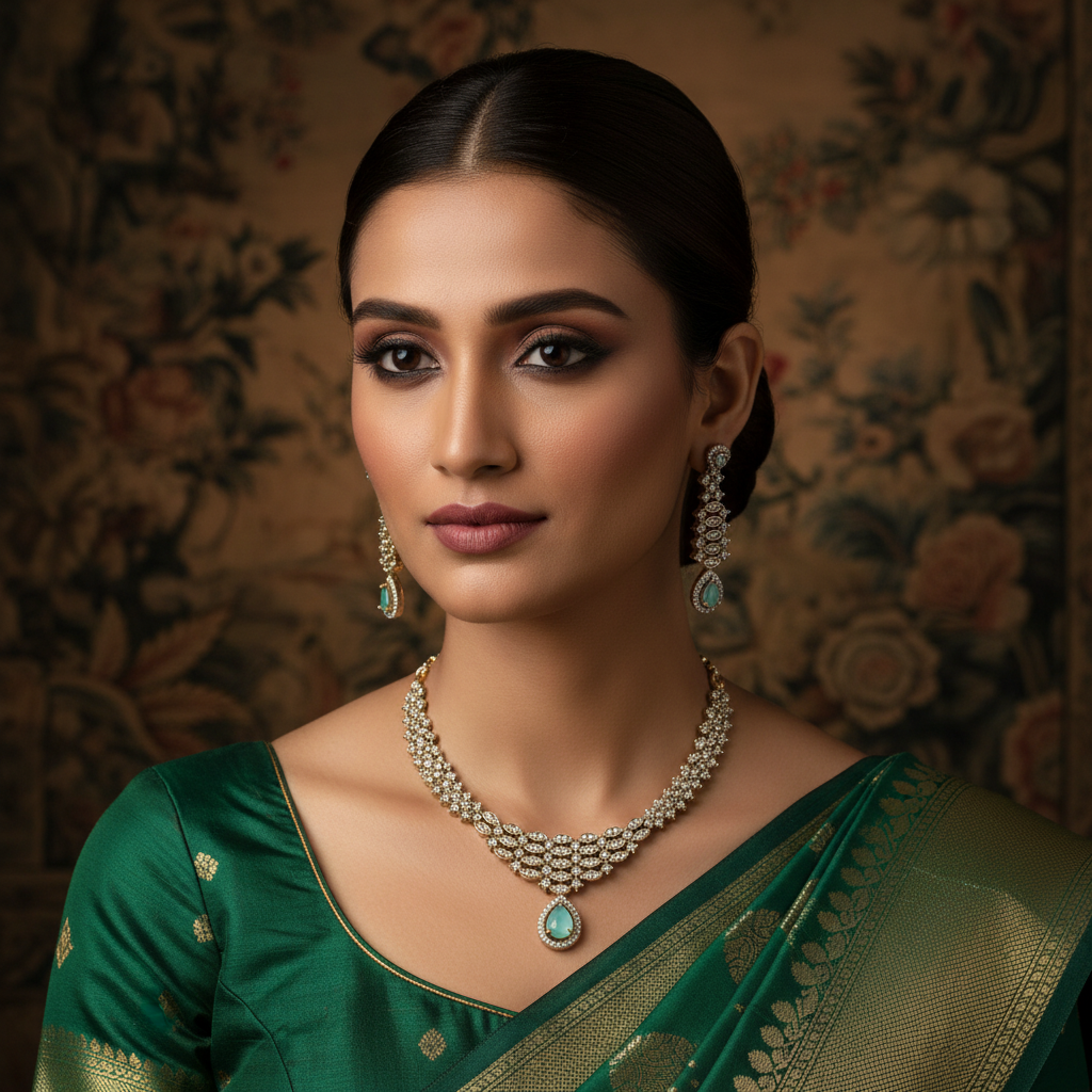 Mint Aura Delicate AD Necklace Set - Model Shot