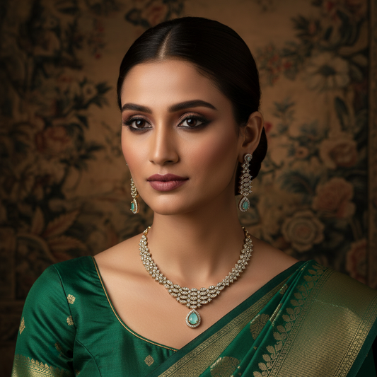 Mint Aura Delicate AD Necklace Set - Model Shot