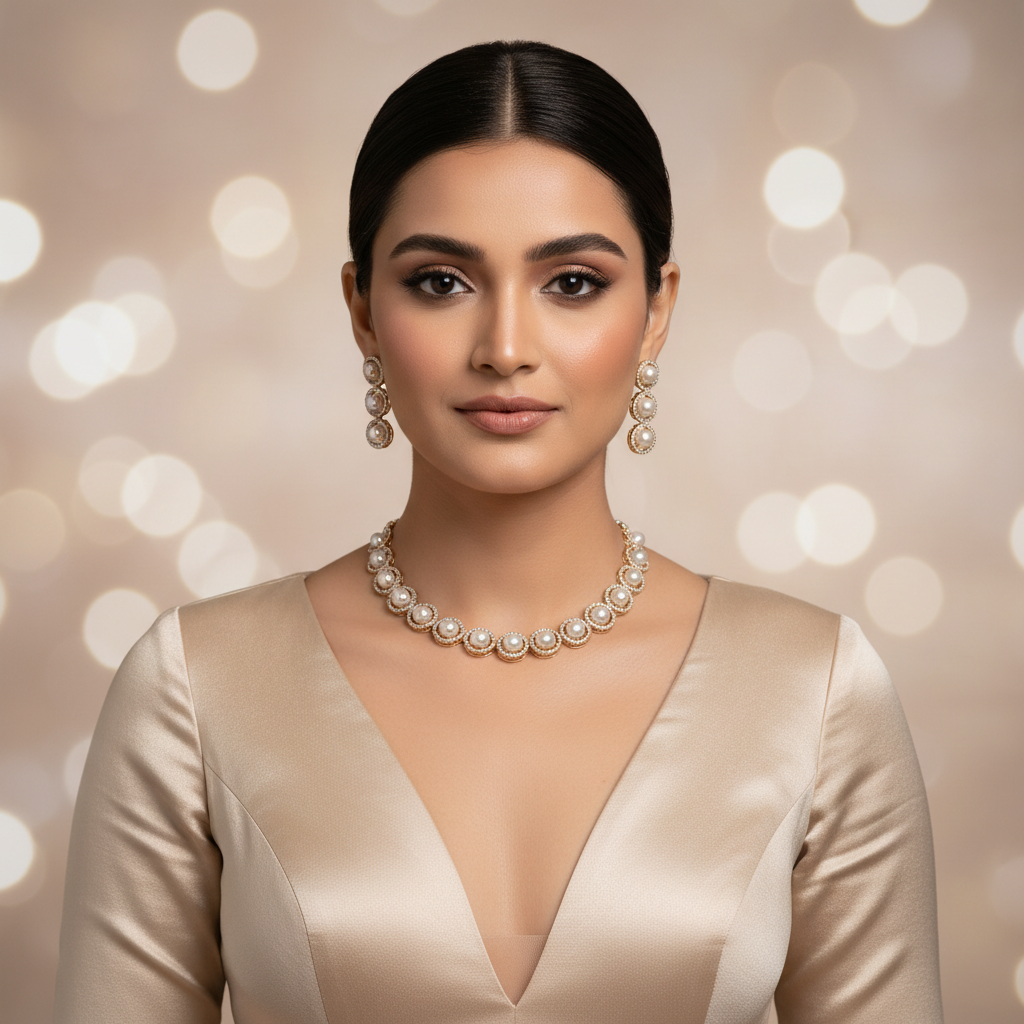 The Contemporary Pearl & Diamond Look Cluster Set - Model Shot