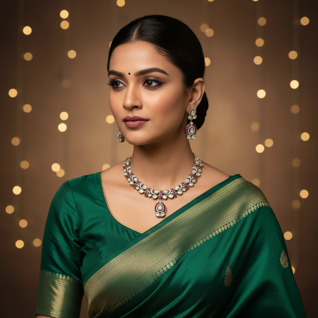 Gulabi Polki Choker Suite - Model Shot