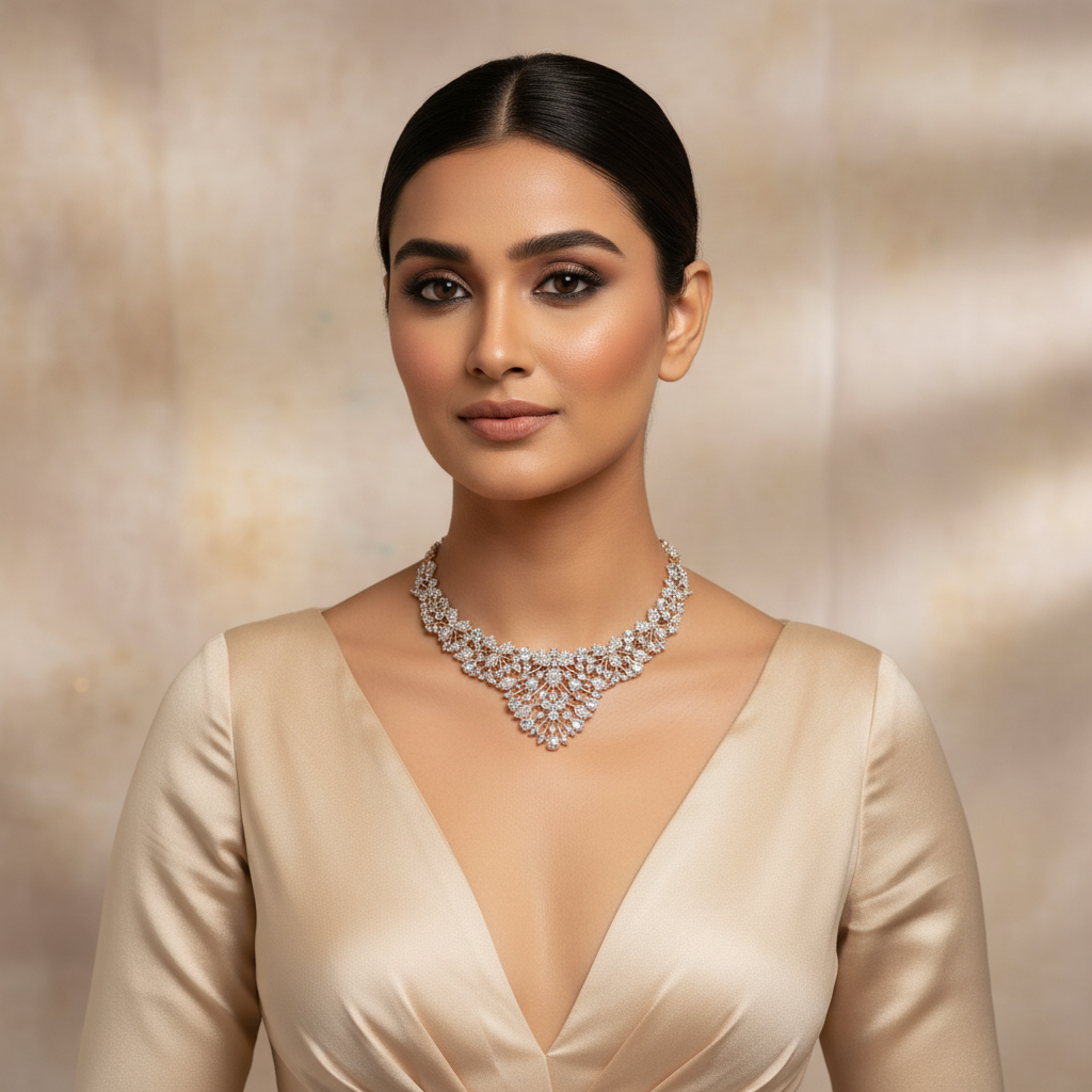 The Statement V-Front CZ Choker & Chandelier Set - Model Shot