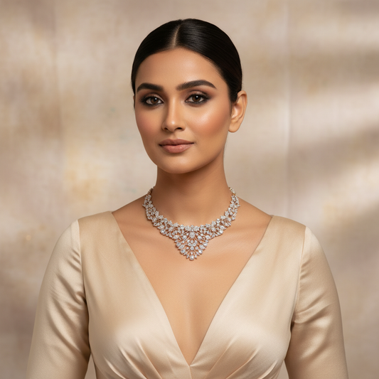 The Statement V-Front CZ Choker & Chandelier Set - Model Shot