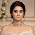 Mint/Teal Quartz & Pearl Circular Medallion Choker Set