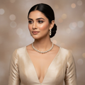 he Pearl & CZ Leaf Motif Choker Set