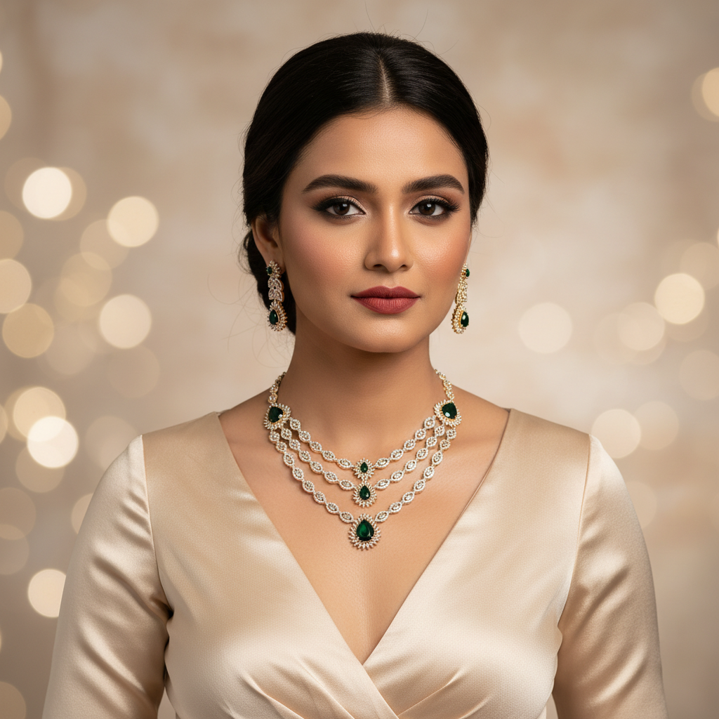 The Dark Green Starburst Regal Statement Set - Model Shot