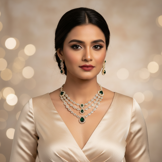 The Dark Green Starburst Regal Statement Set - Model Shot